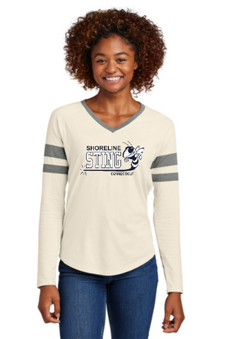 Shoreline Sting Sport-Tek® Ladies Halftime Stripe Long Sleeve V-Neck Tee