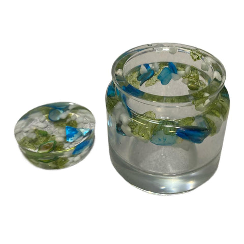 Small Jar with Blue Green Seaglass