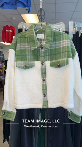 Ladies Button Down Plaid Contrast Faux Fur Jacket