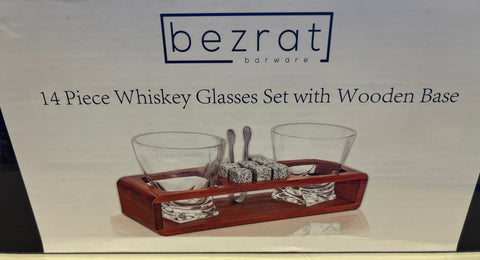 14 Piece Whiskey Glasses Set with Wooden Base