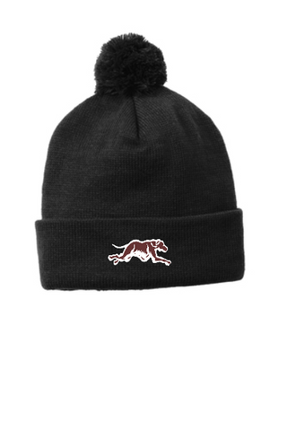 Pom Pom Solid Knit hat with embroidered Greyhound