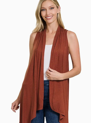 Sleeveless Open Front Drape Cardigan