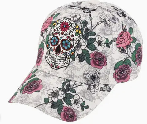 Ladies Mardi Gras Skull Flower Baseball Cap Hat