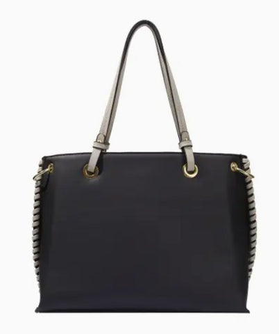 Ladies Faux Leather Accented Fashion Tote Handbag