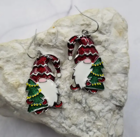 Gnome with Christmas Tree Earrings