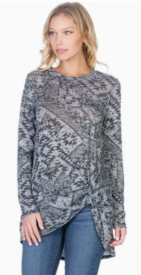 Crew Neck Long Sleeve Front Knot Tunic