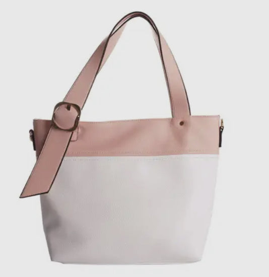 Two tone vegan leather handbag