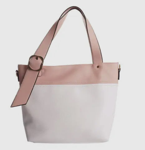 Two tone vegan leather handbag