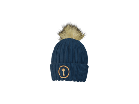 Regency RE Embroidered Faux Fur Pom Beanie