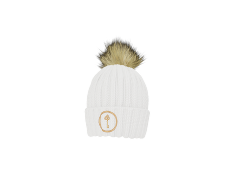 Regency RE Embroidered Faux Fur Pom Beanie