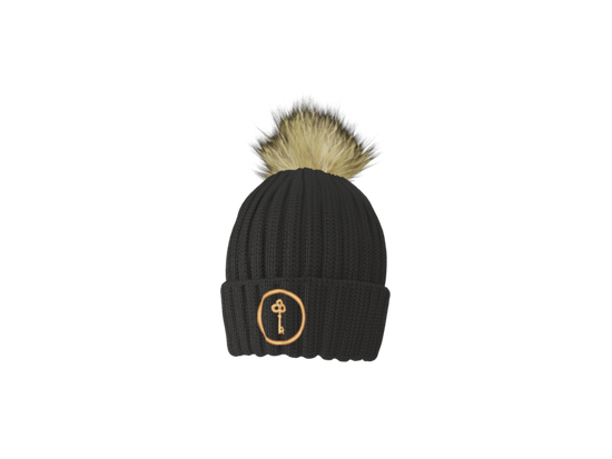 Regency RE Embroidered Faux Fur Pom Beanie